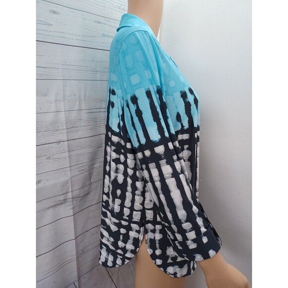 Nygard Tunic Blue button Down Shirt Top Long Roll Tab PM/M - Picture 3 of 9